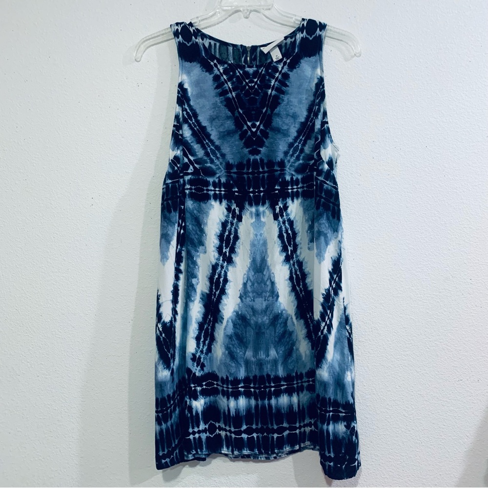 Sleeveless Tie-Dye midi Dress, blue and white, 100% Ryon lightweight